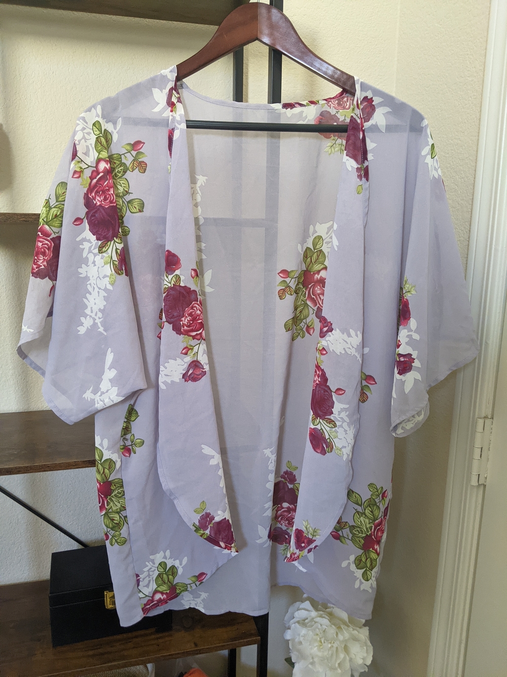 Floral Lavender and Dark Pink/Red Lightweight Cover-Up One Size